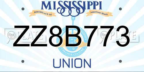 ZZ8B773 Mississippi License Plate