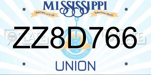 ZZ8D766 Mississippi License Plate