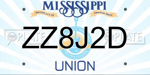 ZZ8J2D Mississippi License Plate