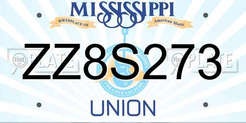 ZZ8S273 Mississippi License Plate