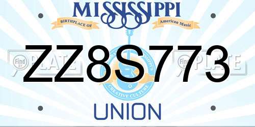 ZZ8S773 Mississippi License Plate