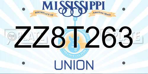 ZZ8T263 Mississippi License Plate