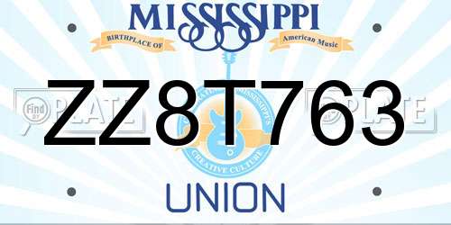 ZZ8T763 Mississippi License Plate