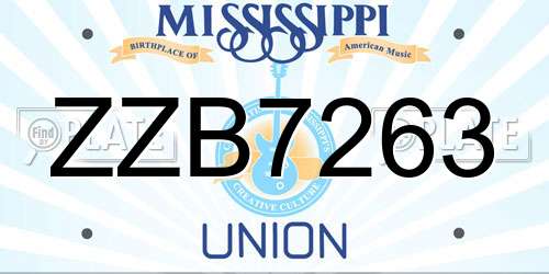 ZZB7263 Mississippi License Plate