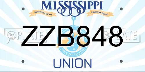 ZZB848 Mississippi License Plate