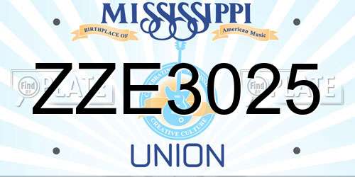 ZZE3025 Mississippi License Plate