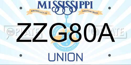 ZZG80A Mississippi License Plate