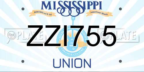 ZZI755 Mississippi License Plate