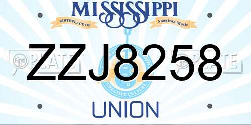 ZZJ8258 Mississippi License Plate