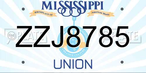 ZZJ8785 Mississippi License Plate