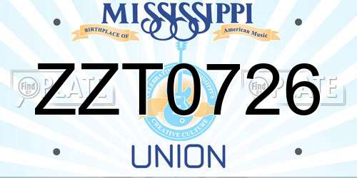 ZZT0726 Mississippi License Plate