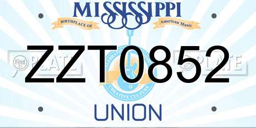 ZZT0852 Mississippi License Plate