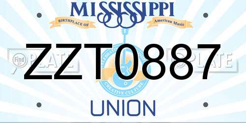 ZZT0887 Mississippi License Plate