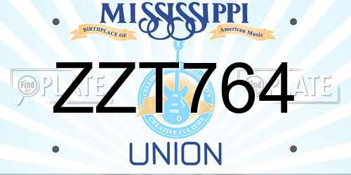 ZZT764 Mississippi License Plate