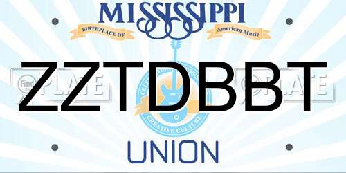 ZZTDBBT Mississippi License Plate