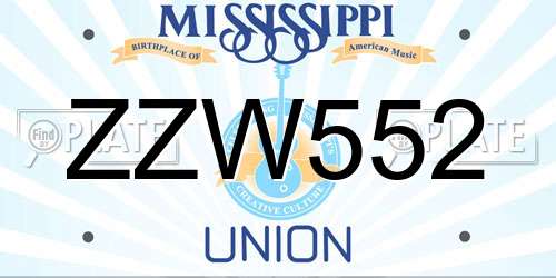 ZZW552 Mississippi License Plate