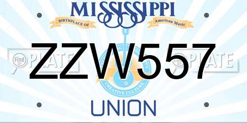 ZZW557 Mississippi License Plate