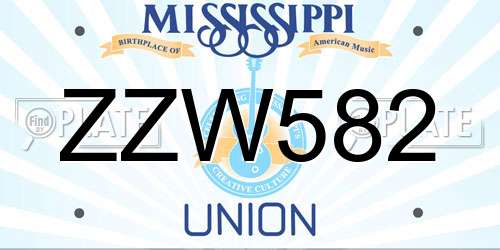 ZZW582 Mississippi License Plate