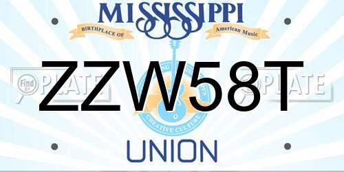 ZZW58T Mississippi License Plate