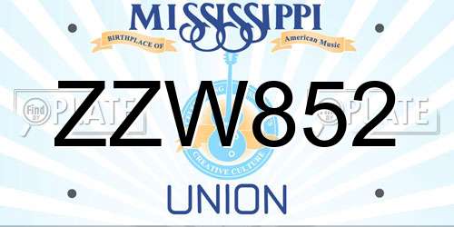 ZZW852 Mississippi License Plate