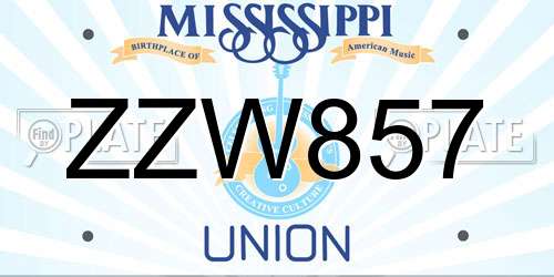 ZZW857 Mississippi License Plate
