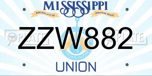 ZZW882 Mississippi License Plate