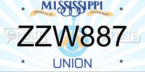 ZZW887 Mississippi License Plate