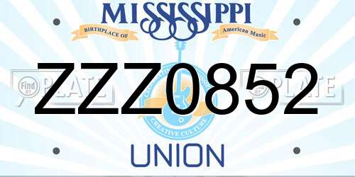 ZZZ0852 Mississippi License Plate
