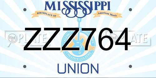 ZZZ764 Mississippi License Plate