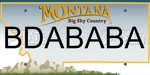 BDABABA Montana License Plate