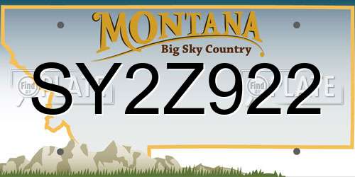 SY2Z922 Montana License Plate