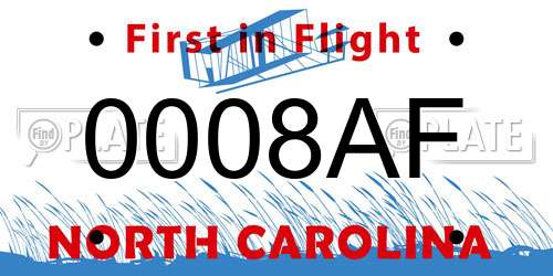 0008AF North Carolina License Plate