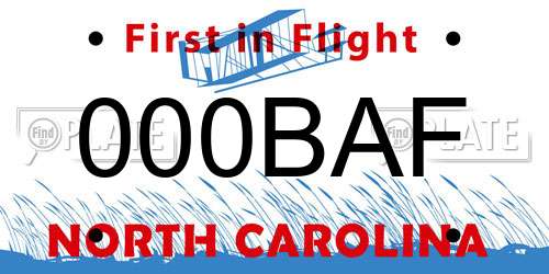 000BAF North Carolina License Plate