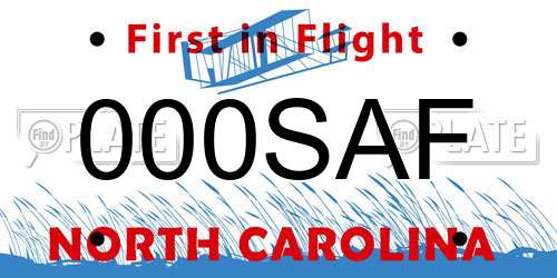 000SAF North Carolina License Plate