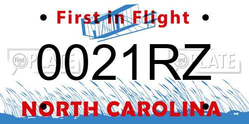 0021RZ North Carolina License Plate