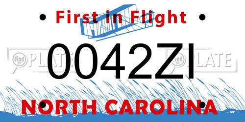 0042ZI North Carolina License Plate