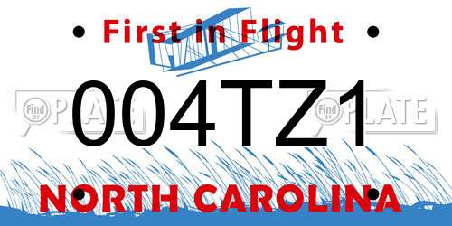 004TZ1 North Carolina License Plate