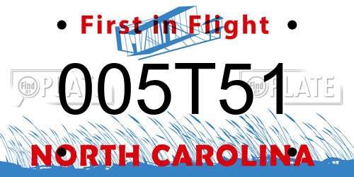 005T51 North Carolina License Plate
