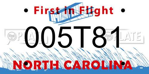 005T81 North Carolina License Plate