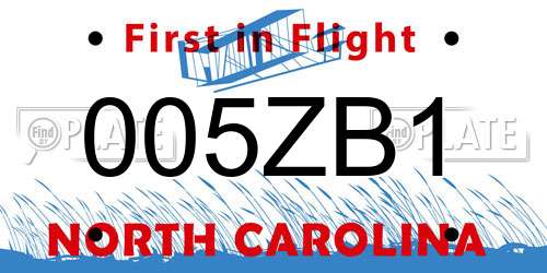 005ZB1 North Carolina License Plate