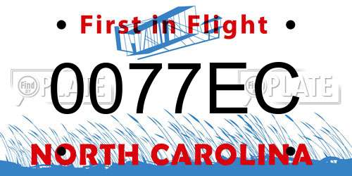 0077EC North Carolina License Plate