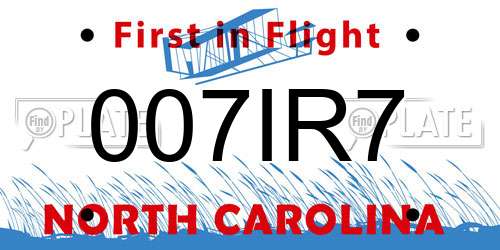 007IR7 North Carolina License Plate