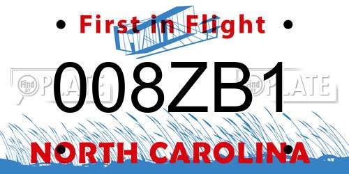 008ZB1 North Carolina License Plate
