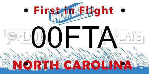 00FTA North Carolina License Plate