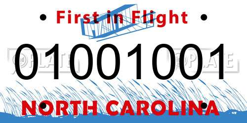 01001001 North Carolina License Plate