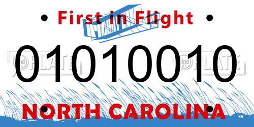 01010010 North Carolina License Plate