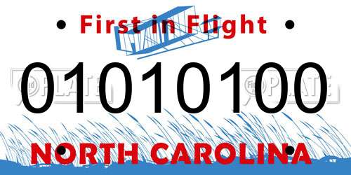01010100 North Carolina License Plate