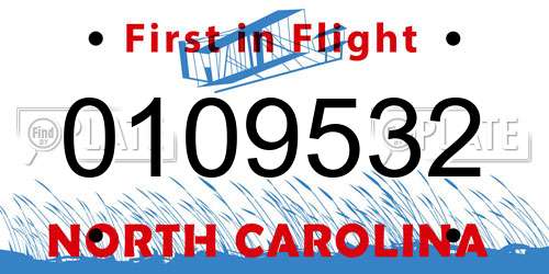 0109532 North Carolina License Plate