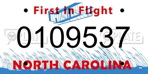 0109537 North Carolina License Plate