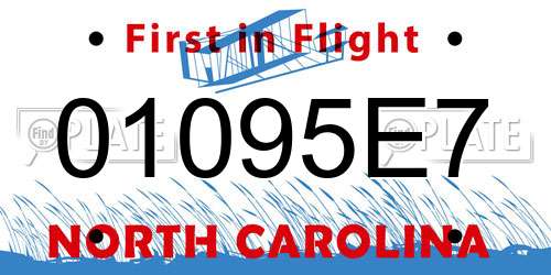 01095E7 North Carolina License Plate